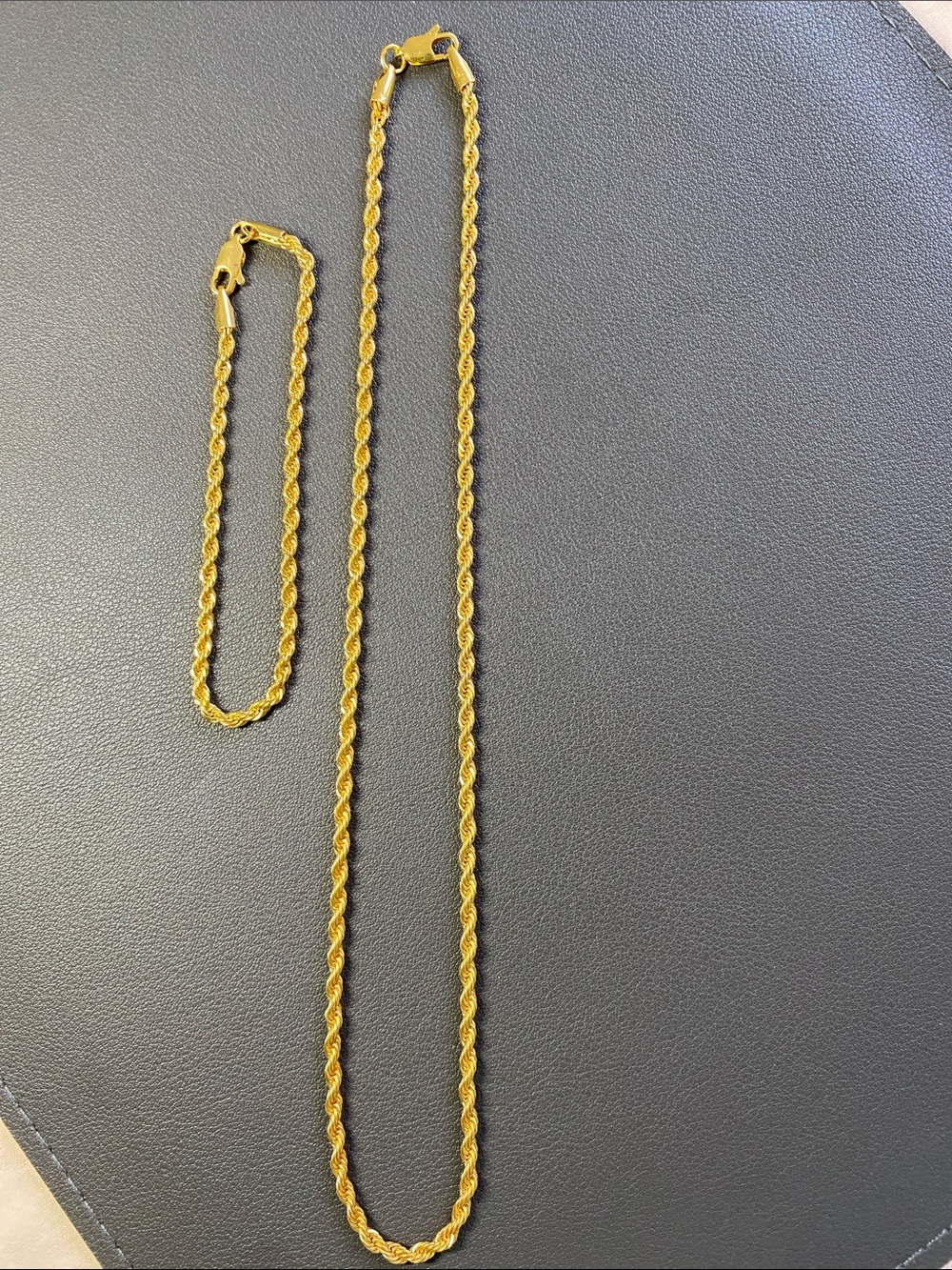 Gold Rope Chain Necklace and Bracelet Set - Women Jewelry